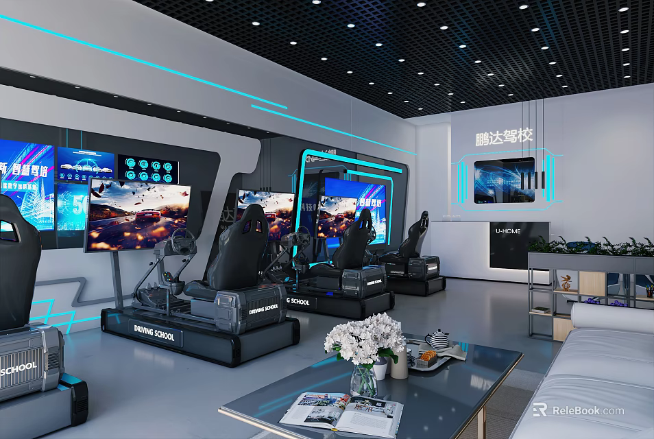 Hangda Driving School Simulation Training Room With Multiple Screens Training Seats And Equipment 3d model 