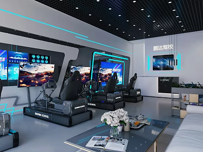 Hangda Driving School Simulation Training Room With Multiple Screens Training Seats And Equipment 3d model