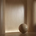 Wooden Bed Accent Wall With Warm Light And Sphere Decor 3d model