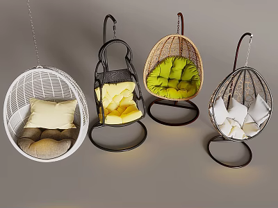 Stylish Hanging Chairs With Various Designs And Comfortable Colorful Cushions For Indoor Decor 3d model