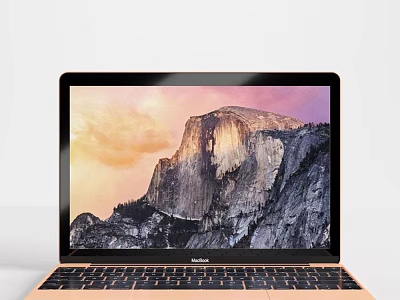 Sleek Golden MacBook With High Definition Screen Displaying Mountain Landscape And Sunset Sky 3d model