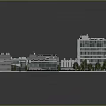 Modern Commercial Building Complex With Various Heights Roof Equipment Green Lawn And Pathway