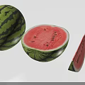 Ripe Whole Watermelon With Juicy Red Flesh Black Seeds And Sliced Pieces