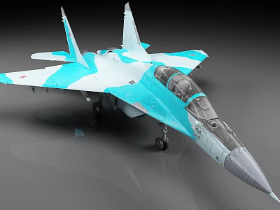 Turquoise And White Modern Fighter Jet Featuring Sleek Aerodynamic Design And Cockpit 3d model