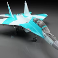 Turquoise And White Modern Fighter Jet Featuring Sleek Aerodynamic Design And Cockpit