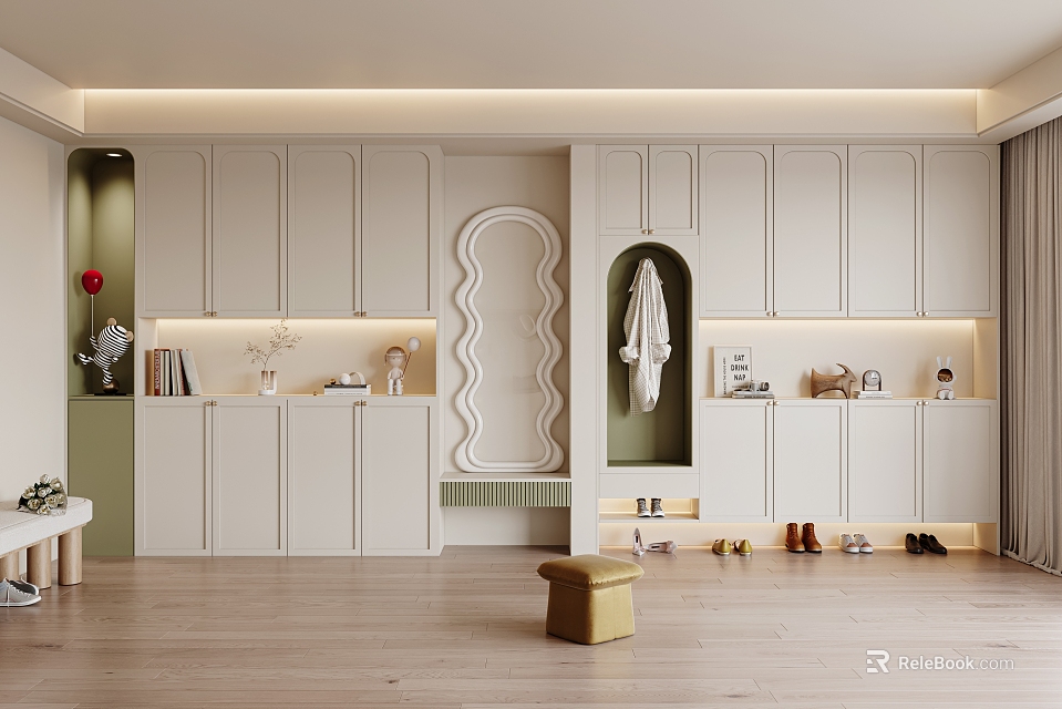 Modern Minimalist White Shoe Cabinet With Open Design Clothing Hanger Decorations And Shoe Storage 3d model 