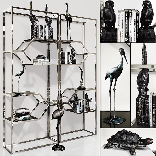Modern Multi tiered Bookshelf With Metal Frame Decorative Items And Books 3d model 