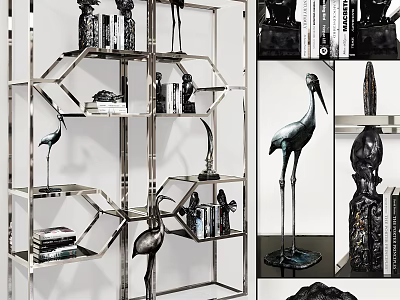 Modern Multi tiered Bookshelf With Metal Frame Decorative Items And Books 3d model