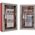 Red Fire Hydrant Cabinets With Glass Doors And Fire Alarm Signage