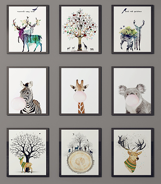 Nordic Animal Painting Decorative Painting 3d model