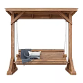 Wooden Outdoor Porch Swing Bench with Canopy Roof and Cozy Blanket Pillow