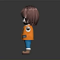 3D Cartoon Girl With Short Brown Hair Orange Safety Vest Blue Pants Arms Outstretched Gray Background