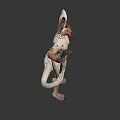 Anthropomorphic Game Movie Character With Large Ears White Fur Spots Holding Snake