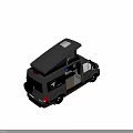 Modern Black Camper Van With Open Roof Top And Wooden Side Panel