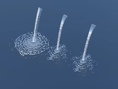 Garden Ornaments Featuring Three Transparent Slender Fountains With Splashing Water Against Deep Blue Background 3d model