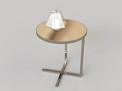 Round Coffee Table With Golden Top And Metal Frame Transparent Geometric Decor 3d model
