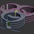 Modern Circular Multi Story Building Architectural Design With Glass Facade Central Green Garden And Entrance
