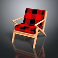 Red Black Checkered Single Chair With Wooden Frame Armrest Simple Modern Design
