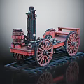 Vintage Brick Built Steam Locomotive Model With Red Black Large Wheels And Track
