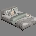 Cozy Kids Bed With Gray Headboard Green Quilt Gray Blanket And Stuffed Toys
