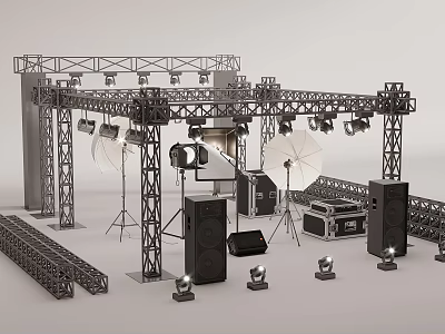 Projection Monitoring In Stage Equipment Setup With Lights Speakers 3d model