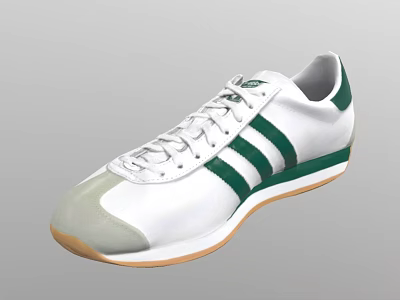 White Casual Sports Shoes With Green Stripes Gray Toe Cap And Light Brown Sole 3d model