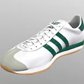 White Casual Sports Shoes With Green Stripes Gray Toe Cap And Light Brown Sole