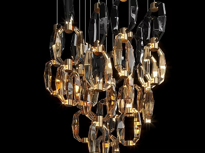 Stylish Modern Crystal Chandelier With Hanging Geometric Rings Illuminated For Contemporary Interior 3d model