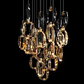 Stylish Modern Crystal Chandelier With Hanging Geometric Rings Illuminated For Contemporary Interior