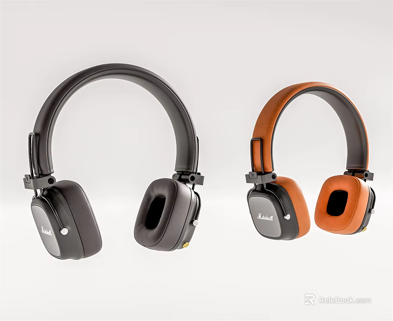 Aloha Over Ear Headphones Black And Orange Design With Comfortable Earpads 3d model 