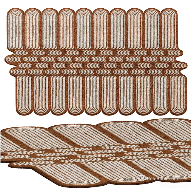 Modern Square Rug With Brown Beige Striped Pattern And Woven Texture Design 3d model