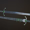 Ornate Decorative Swords With Green Gemstones And Intricate Metal Handles Design