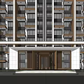 Modern High Rise Residential Exterior With Regular Windows Entrance And Trees