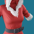 Hooded Red Santa Christmas Dress With White Fur Trim Belt And Red Stockings