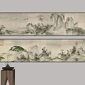 Traditional Chinese Landscape Paintings Two Scrolls Hanging on Wall with Mountain Peaks and Trees