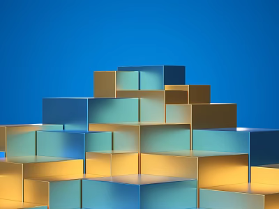 Modern Colorful Display Shelves With Stacked Multicolored Cubes On Blue Background 3d model