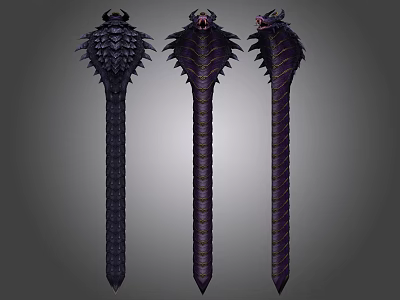 Character Weapons With Creature Head Designs And Dark Purple Textures 3d model