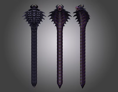 Character Weapons With Creature Head Designs And Dark Purple Textures 3d model