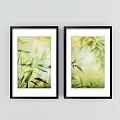 Bamboo Plant Paintings in Black Frames with Light Green Background and Leaf Details