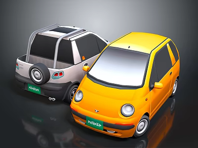 Two Small Yellow and Silver Compact Cars with Modern Exterior Design 3d model