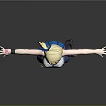 3D Anime Character Model With Blonde Hair Blue Bow Arms Outstretched Blue Skirt Brown Boots
