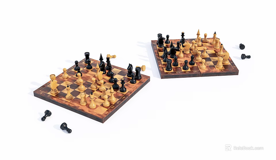 Classic Chess Entertainment Setup With Two Chessboards And Scattered Pieces For Leisure 3d model 