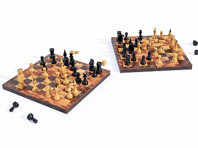 Classic Chess Entertainment Setup With Two Chessboards And Scattered Pieces For Leisure 3d model