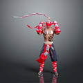 Red And White Striped Action Figure With Straps Ribbons And Tattoos