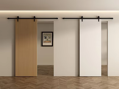 Sliding Barn Doors in Wooden and White Design for Modern Interior Home Decor 3d model