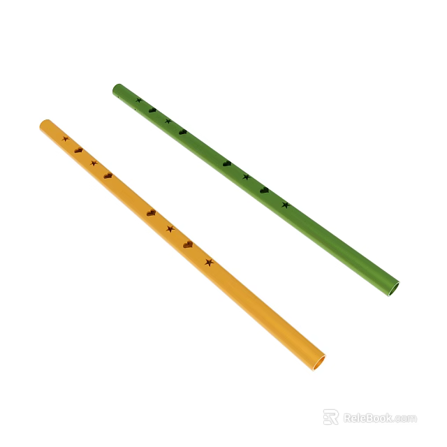 Long Yellow and Green Flutes with Holes for Musical Play 3d model 