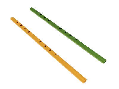 Long Yellow and Green Flutes with Holes for Musical Play 3d model