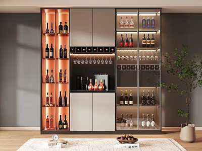 Modern Wine Cabinet With Glass Doors Interior Lighting And Storage For Wine Bottles And Glasses 3d model
