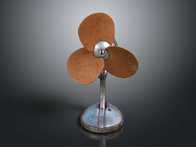Vintage Electric Fan with Three Rustic Blades and Metal Base Retro Design 3d model