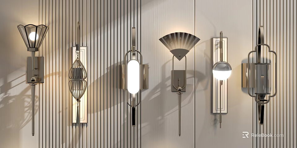 Modern Wall Sconces With Metal Frames And Various Stylish Designs For Home Decor 3d model